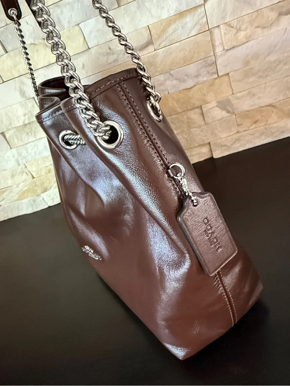 New‼️Coach Evelyn Shoulder Bag CCZ79 crinkle leather/Silver/Maple